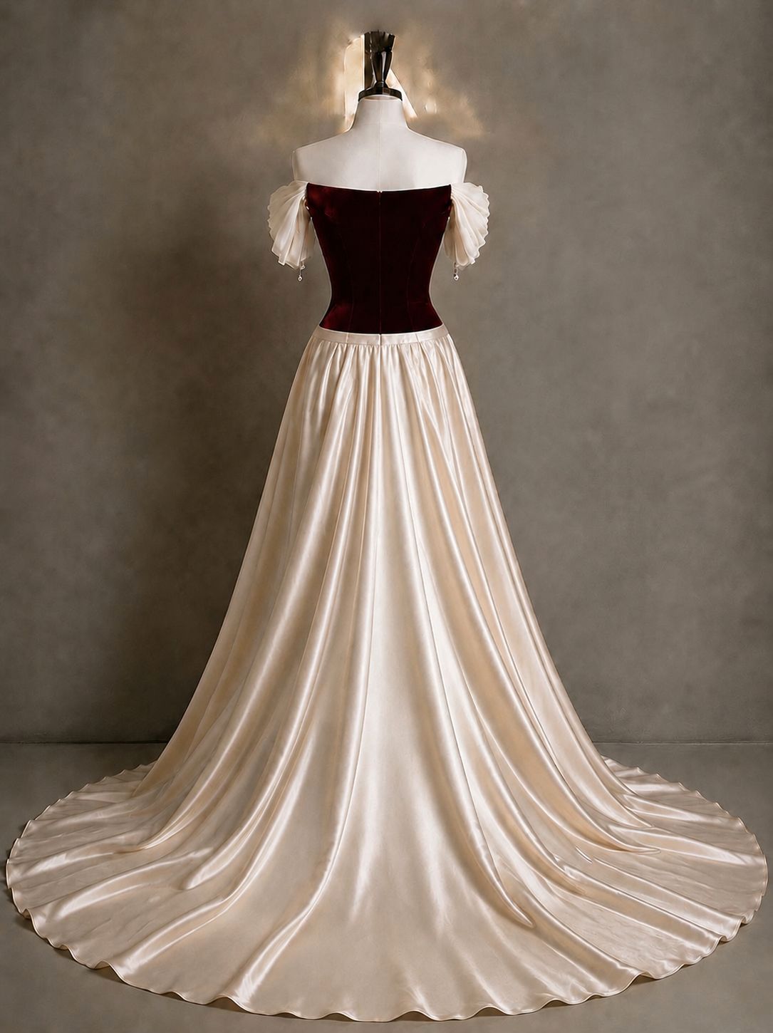 Champagne Off-the-shoulder Short Sleeve Appliques Mermaid Velvet Formal Evening Dress