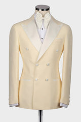 Champagne Peak Lapel Double Breasted Groom's Wedding Suit