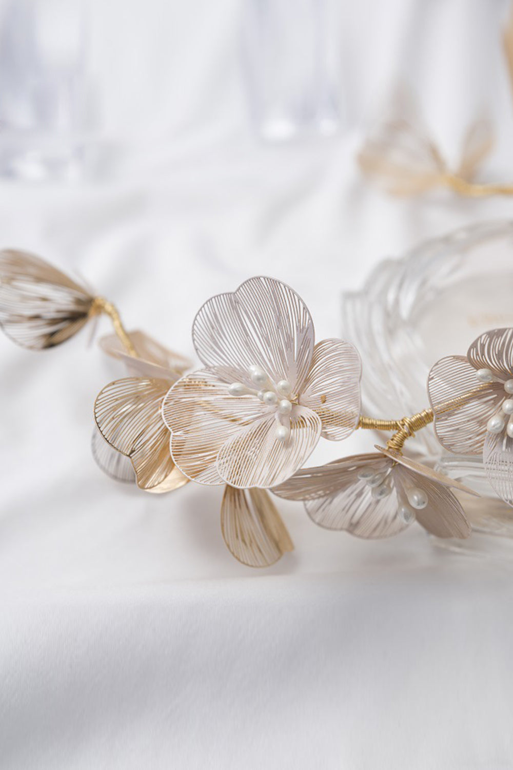 Champagne Pearl Flowers Headband