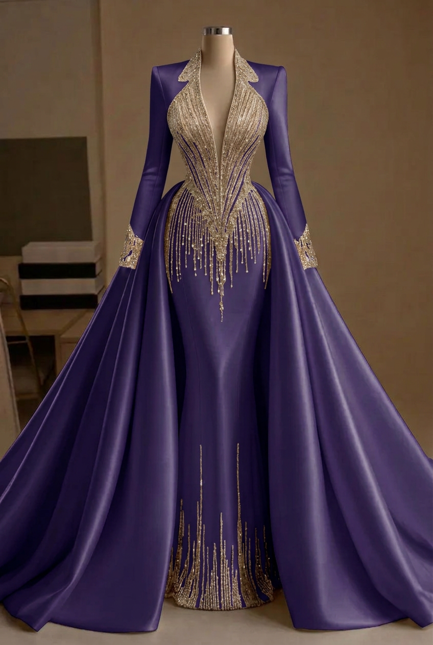 Regency v-neck beaded mermaid evening dress