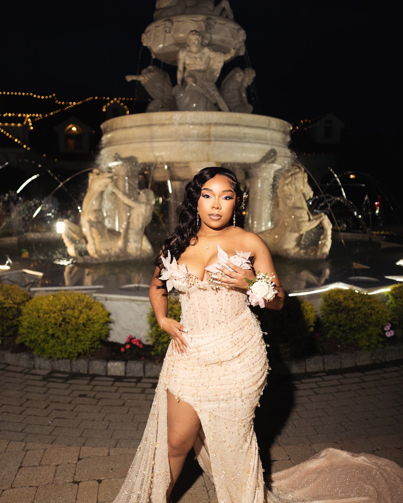 Champagne Plus Size Mermaid Prom Dress Strapless Sweetheart 3D White Feather Floral Applique Shoulder Sheer Illusion Boned Corset Heavy Champagne Gold Beading Sequin Rhinestone High Split Cathedral Train Gown