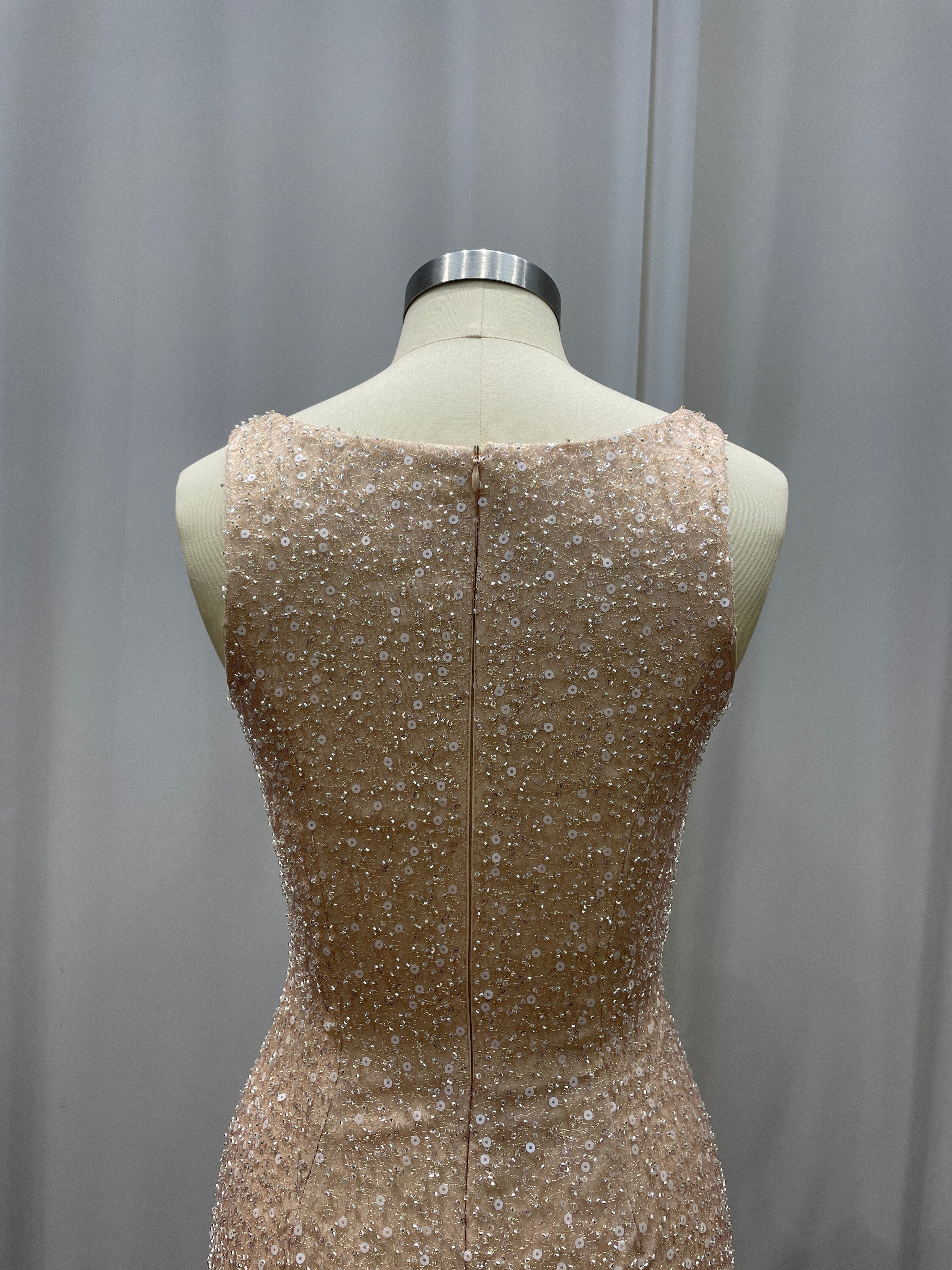 Champagne Scoop Sequined Column Long Evening Dresses with Sweep Train