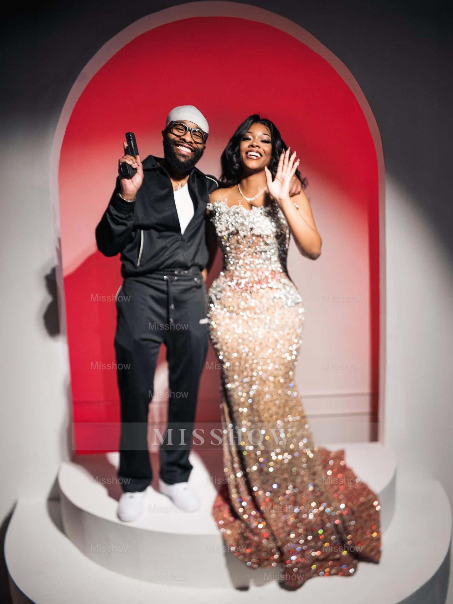 Champagne sweetheart rhinestone mermaid prom dress