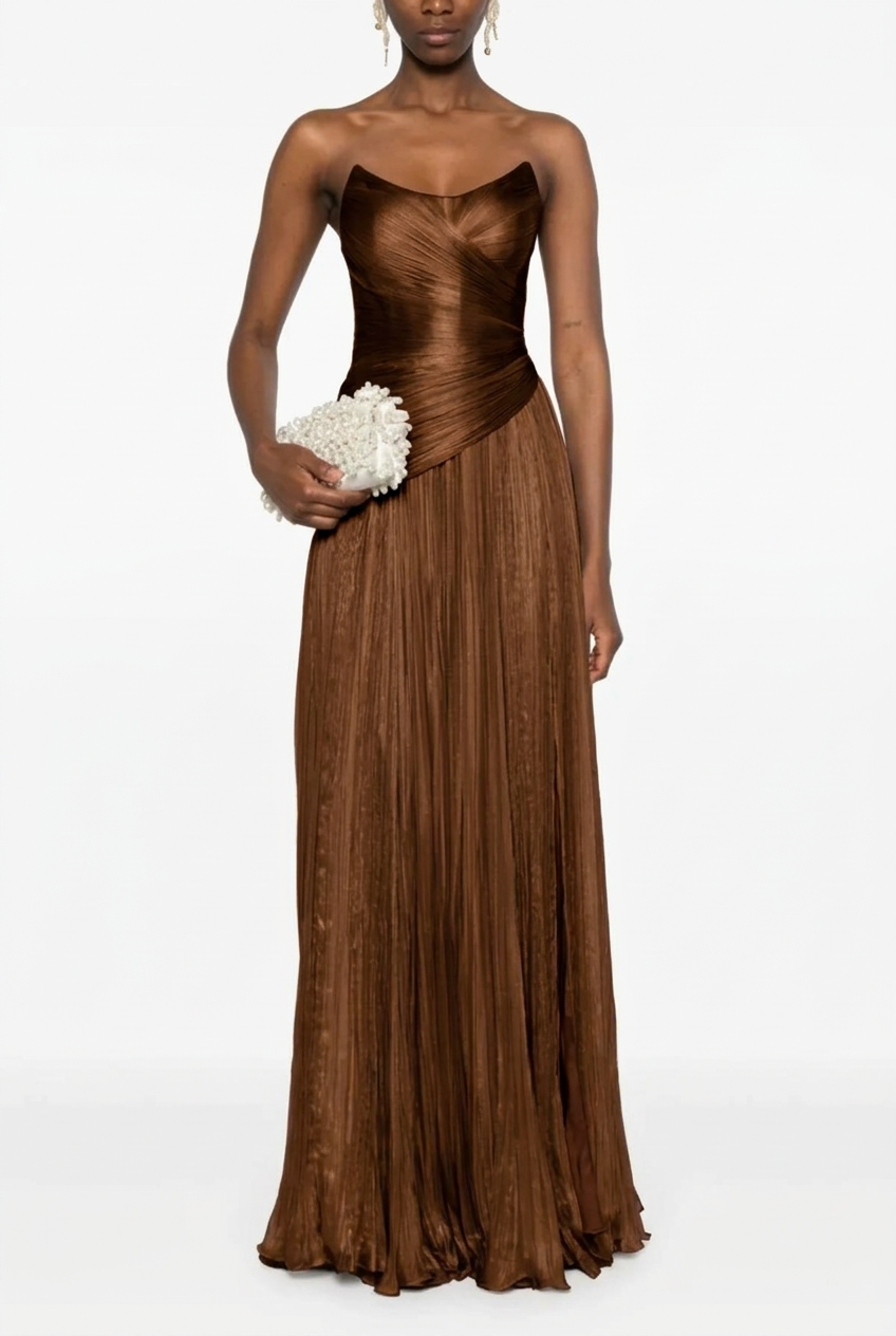 Chocolate sweetheart pleated A-line evening dress