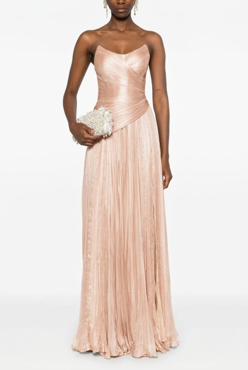 Pearl pink sweetheart pleated A-line evening dress