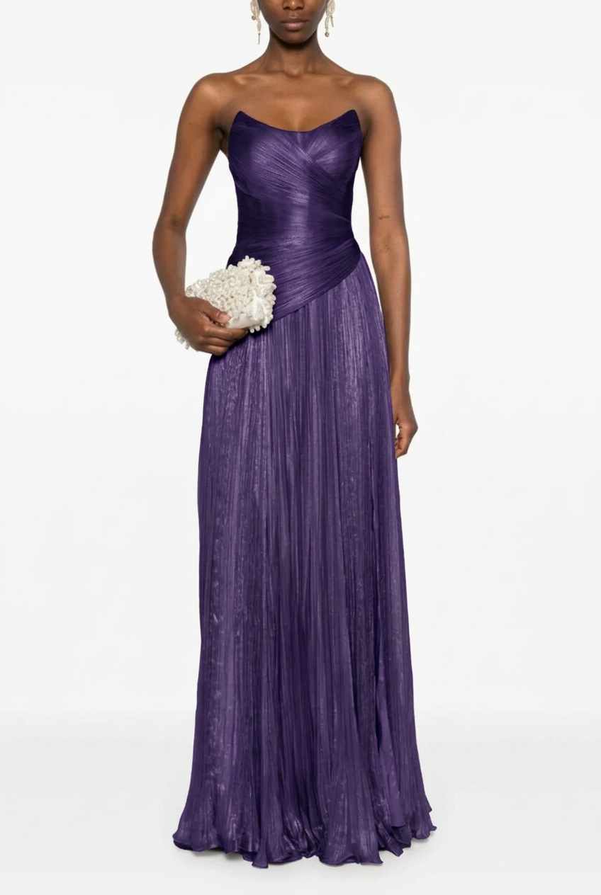 Regency sweetheart pleated A-line evening dress