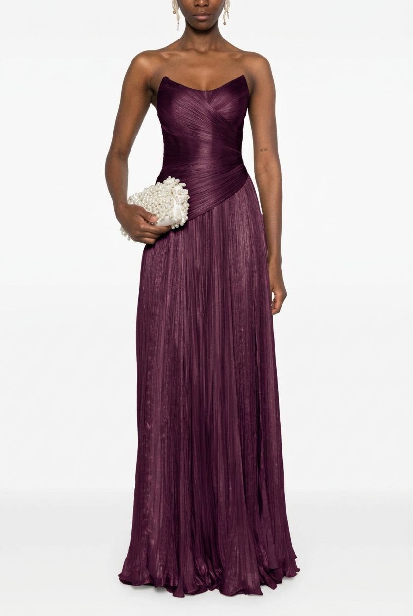Grape sweetheart pleated A-line evening dress