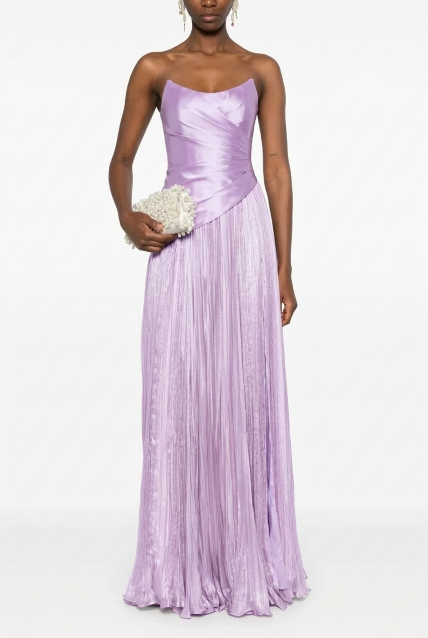 Lavender sweetheart pleated A-line evening dress