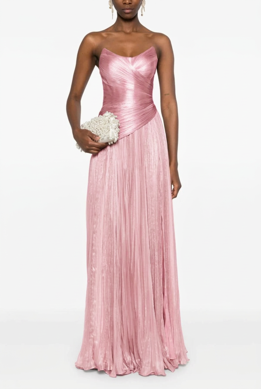 Candy pink sweetheart pleated A-line evening dress