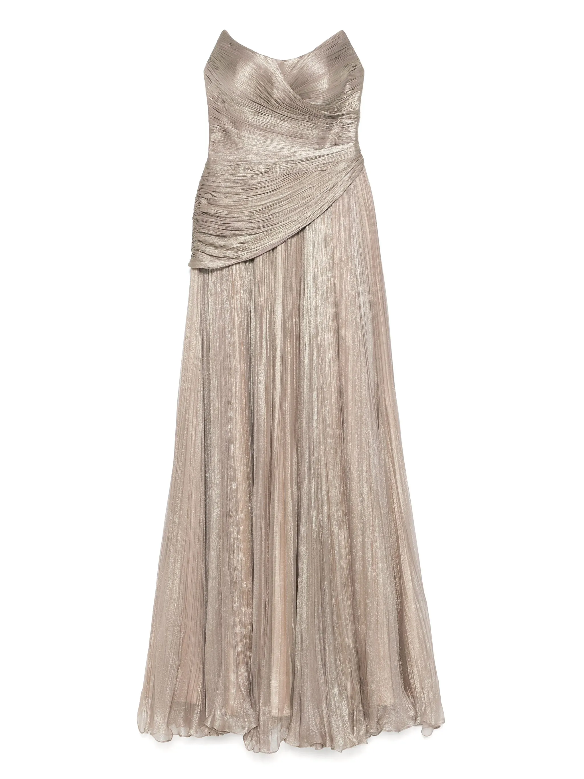 Champagne Strapless Sleeveless Sweetheart A-Line Satin Pleated Floor Formal Evening Gown