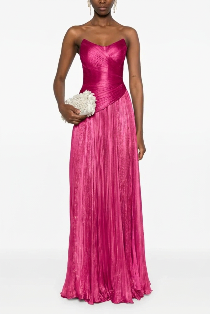 Fuchsia sweetheart pleated A-line evening dress