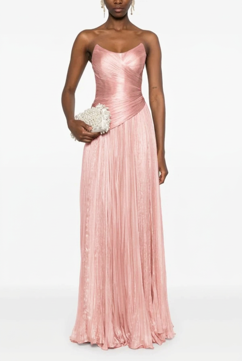 Blushing pink sweetheart pleated A-line evening dress