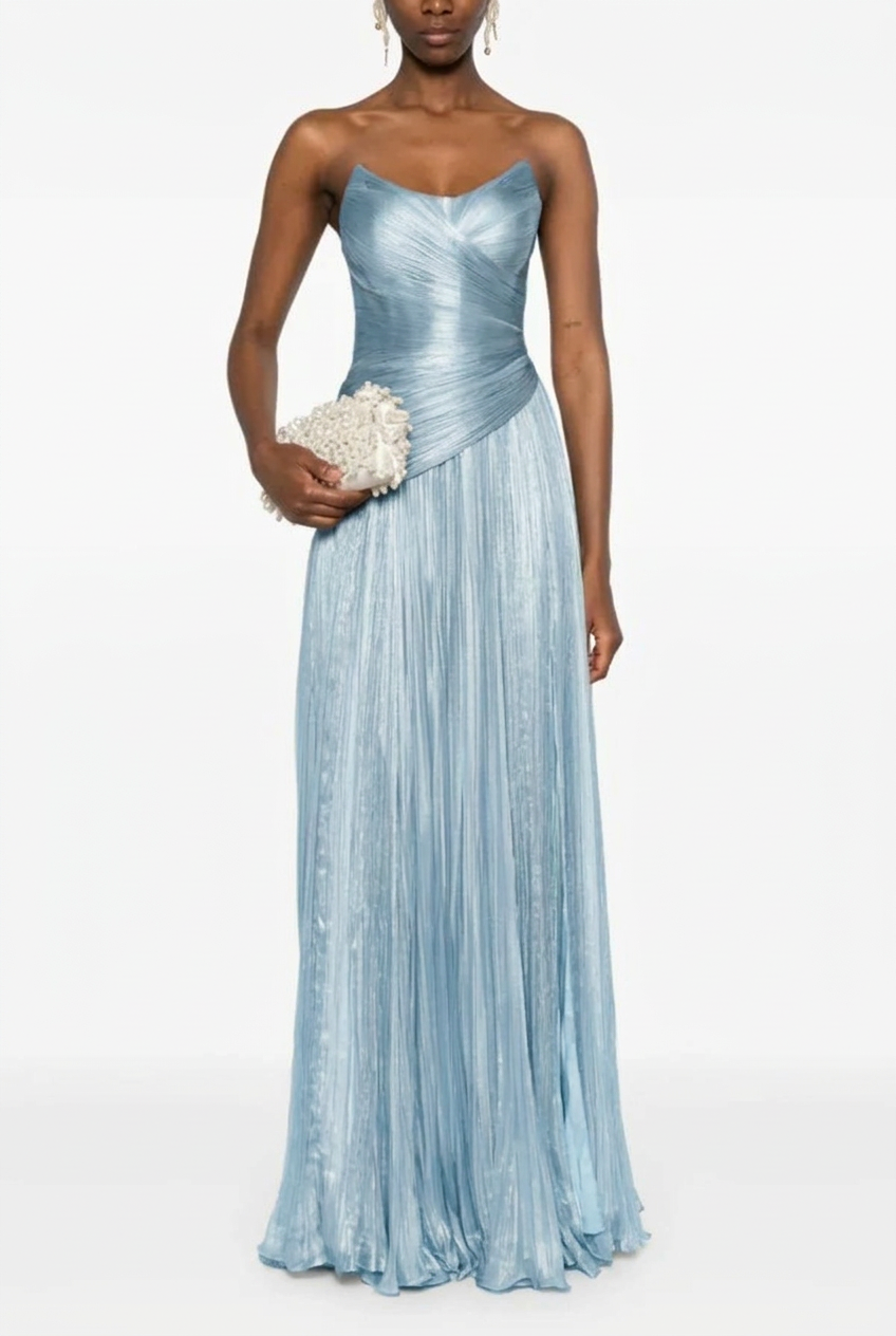 Light blue sweetheart pleated A-line evening dress