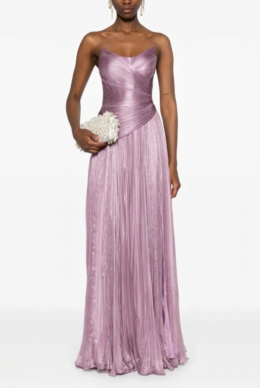 Lilac sweetheart pleated A-line evening dress