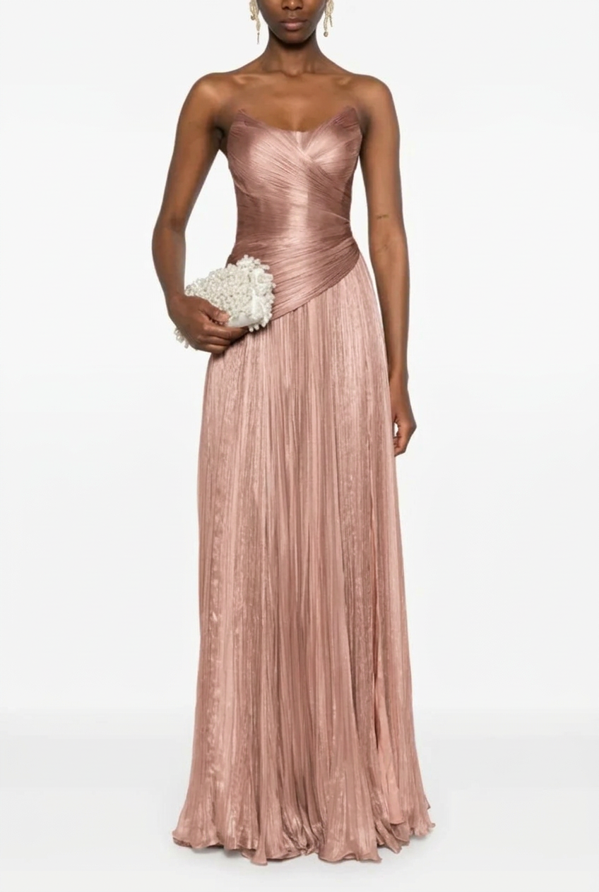Dusty rose sweetheart pleated A-line evening dress