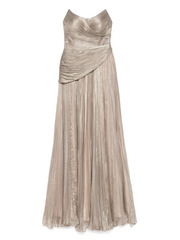 Champagne Strapless Sleeveless Sweetheart A-Line Satin Pleated Floor Formal Evening Gown