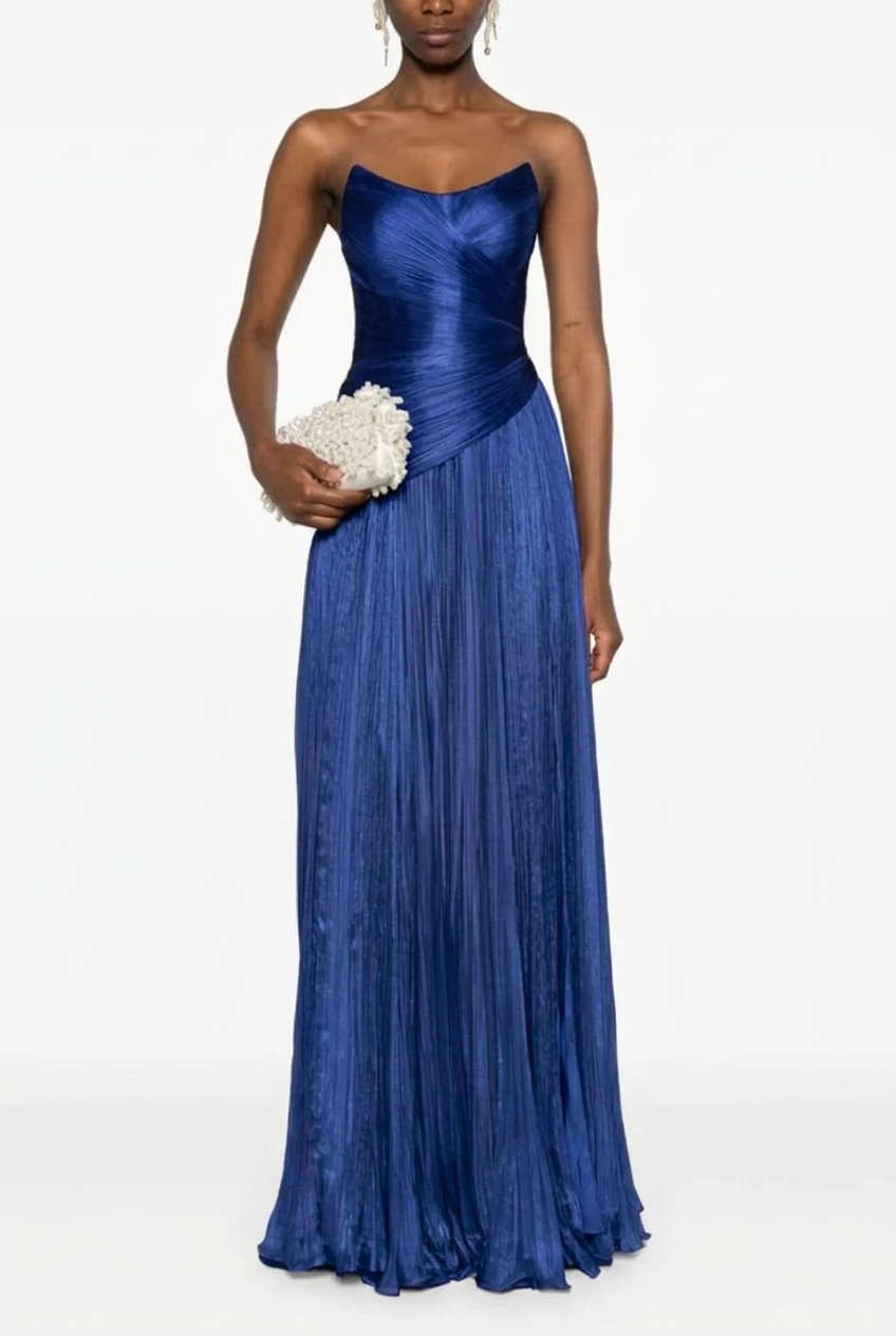 Royal blue sweetheart pleated A-line evening dress