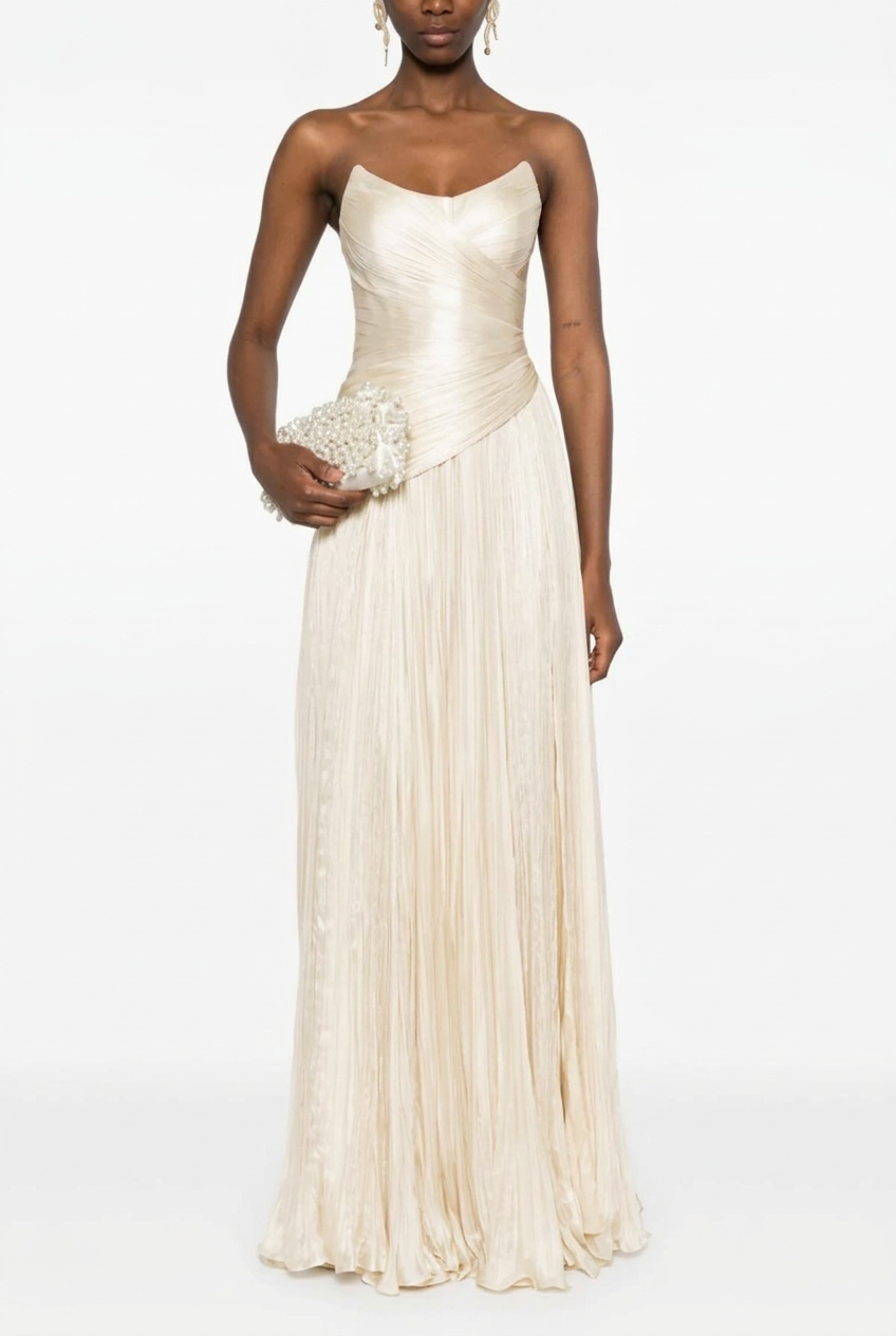 Ivory sweetheart pleated A-line evening dress