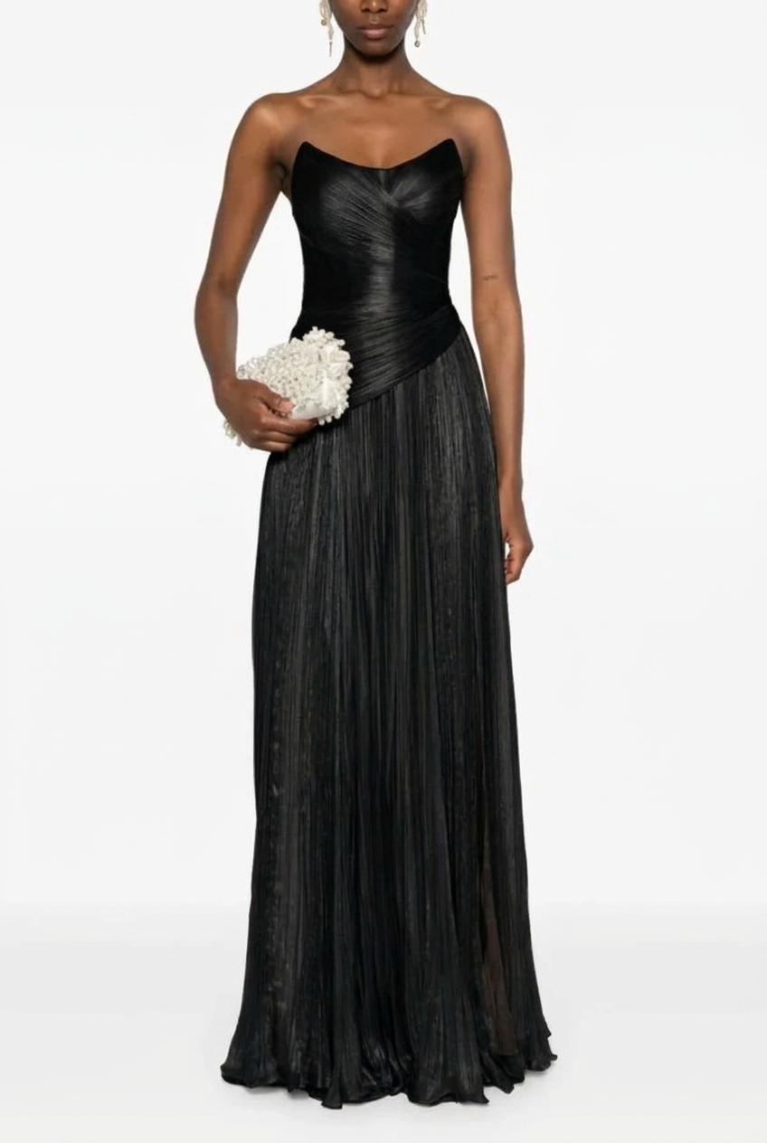 Black sweetheart pleated A-line evening dress