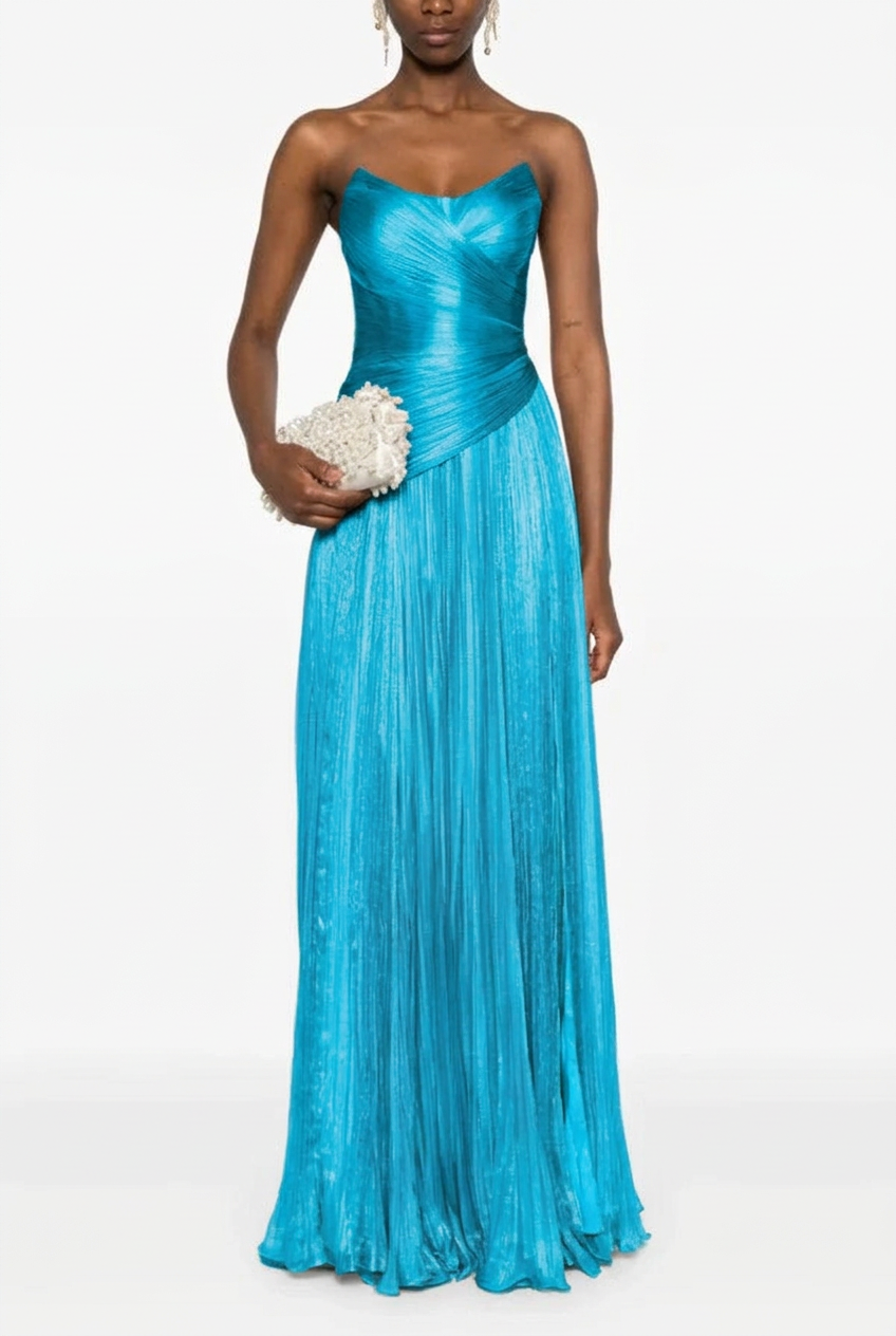 Turquoise sweetheart pleated A-line evening dress