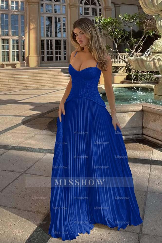 Champagne Sweetheart Sleeveless A-Line Chiffon Lace Corset Floor Formal Evening Dress