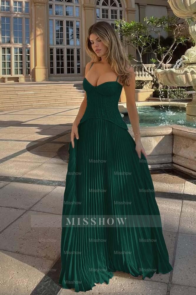 Champagne Sweetheart Sleeveless A-Line Chiffon Lace Corset Floor Formal Evening Dress