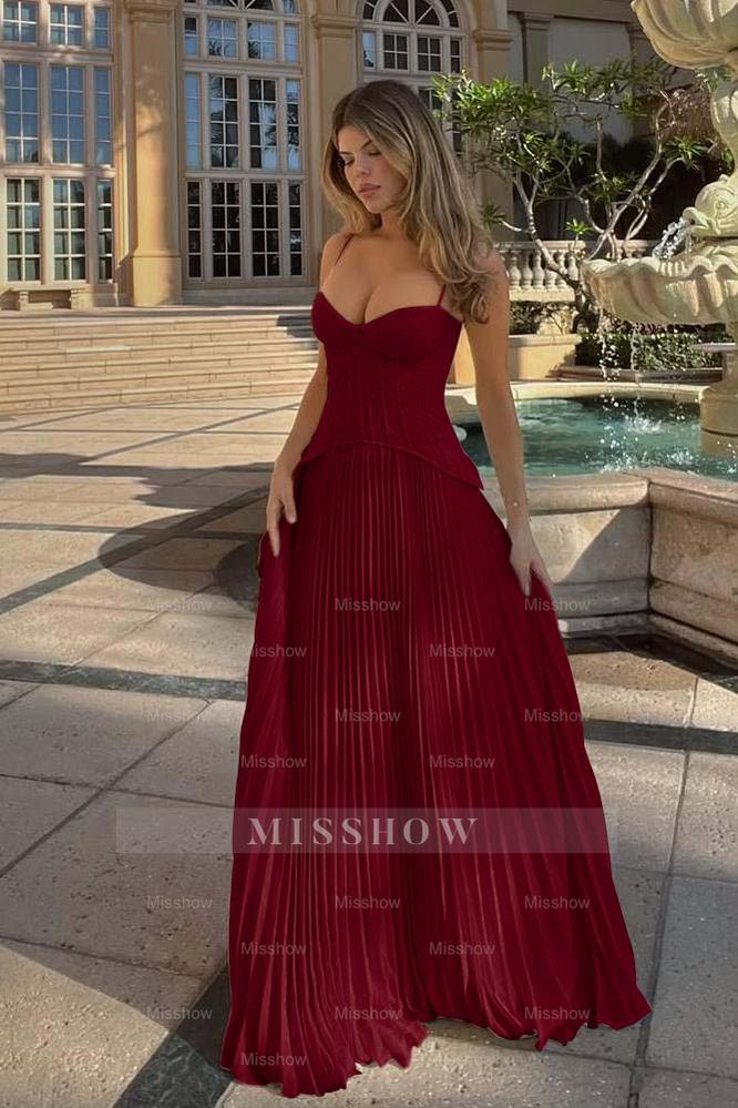 Champagne Sweetheart Sleeveless A-Line Chiffon Lace Corset Floor Formal Evening Dress