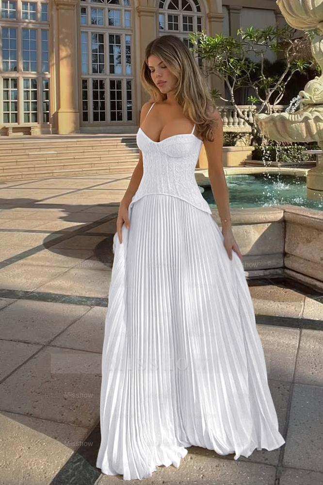 Champagne Sweetheart Sleeveless A-Line Chiffon Lace Corset Floor Formal Evening Dress