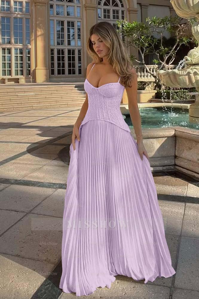 Champagne Sweetheart Sleeveless A-Line Chiffon Lace Corset Floor Formal Evening Dress