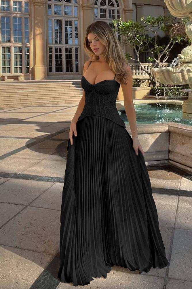 Champagne Sweetheart Sleeveless A-Line Chiffon Lace Corset Floor Formal Evening Dress