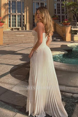 Champagne Sweetheart Sleeveless A-Line Chiffon Lace Corset Floor Formal Evening Dress