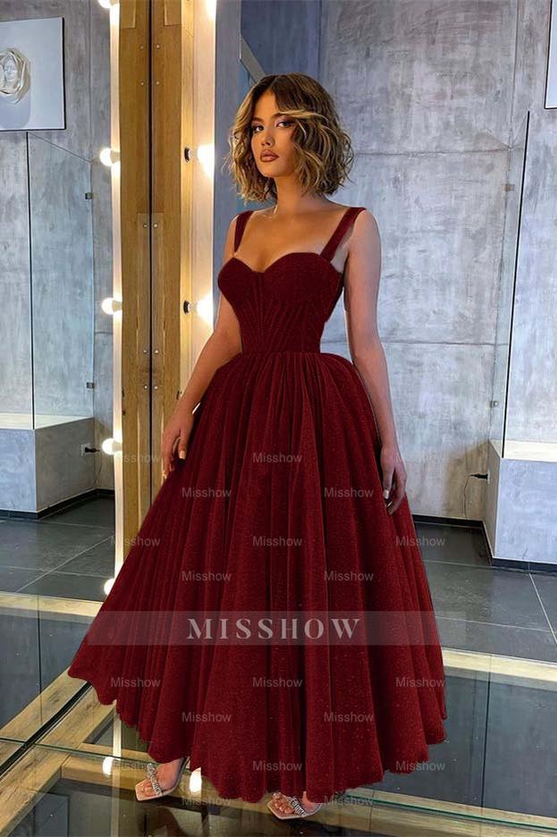 Champagne Sweetheart Sleeveless Corset Sequined A-Line Tea Length Formal Evening Dress