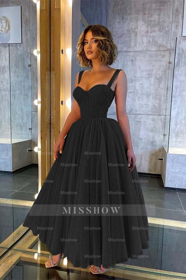 Champagne Sweetheart Sleeveless Corset Sequined A-Line Tea Length Formal Evening Dress