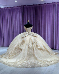 Champagne Sweetheart Sleeveless Lace Applique Beaded Ruffles Ball Gown Quinceanera Dress