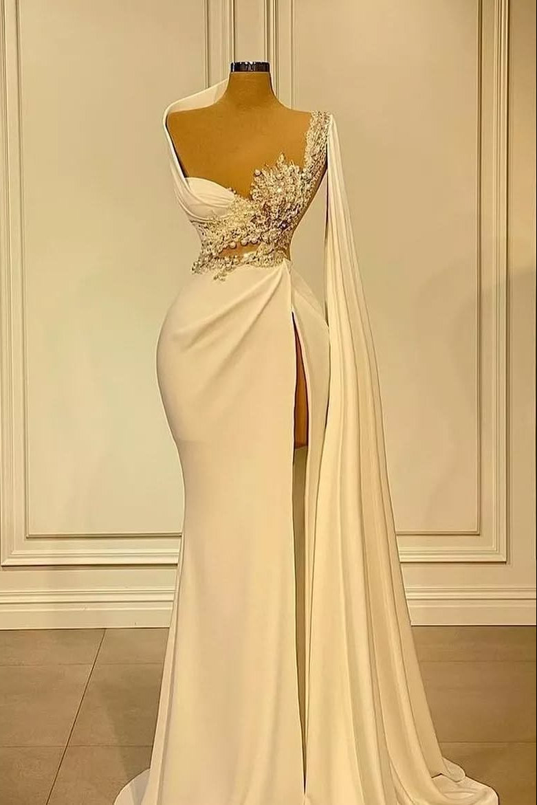 Charming Asymmetrical Beading Mermaid Wedding Dress with Ruffles