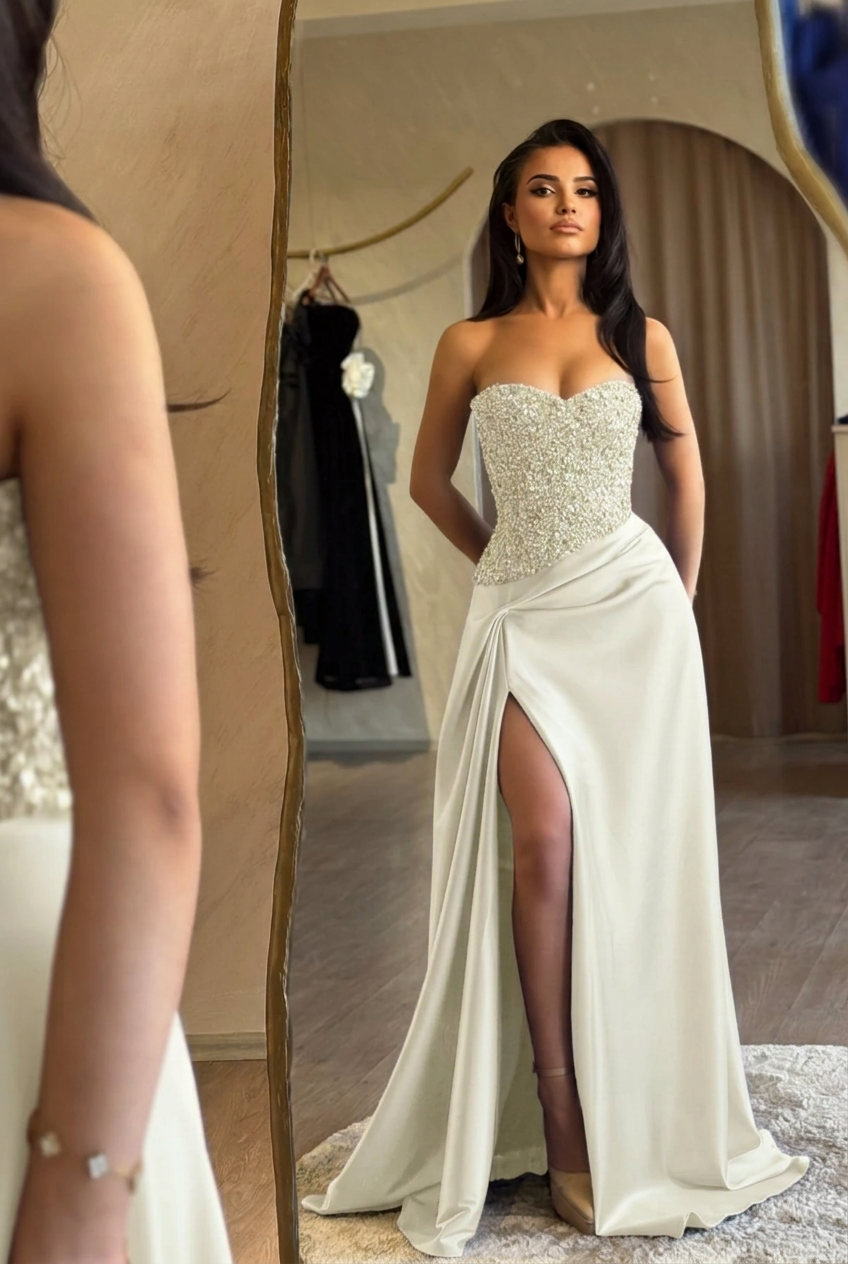 Ivory sweetheart split-front mermaid prom dress