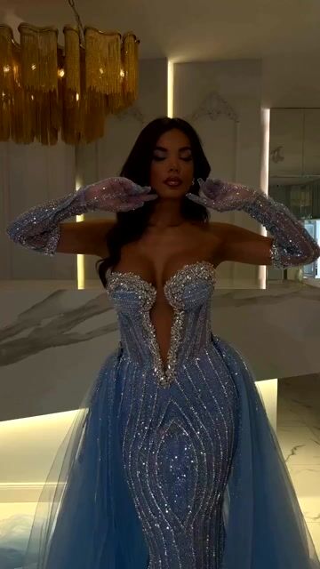 Charming Blue Strapless Sleeveless Long Mermaid Formal Dress with Beadings