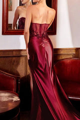 Charming Column Sleeveless Chain Sweetheart Floor-Length Appliques Split Front Prom Evening Dresses with Lace