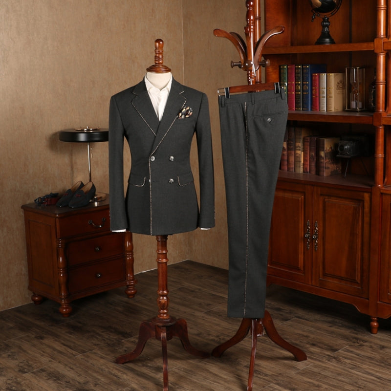 Charming Dark Gray Double-Breasted Notched Lapel Prom Suit