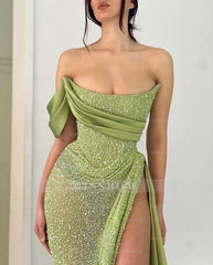 Sage sweetheart split-front A-line prom dress