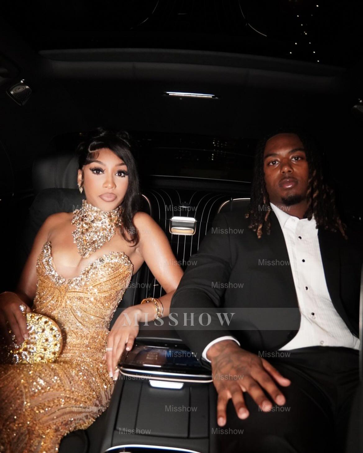 Charming Long Gold Sweetheart Sleeveless Mermaid Prom Dress with Rhinestones and Tassels