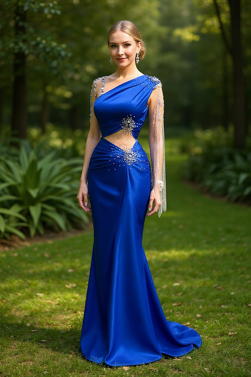 Charming Long Satin Column Mermaid Prom Dress With Beading
