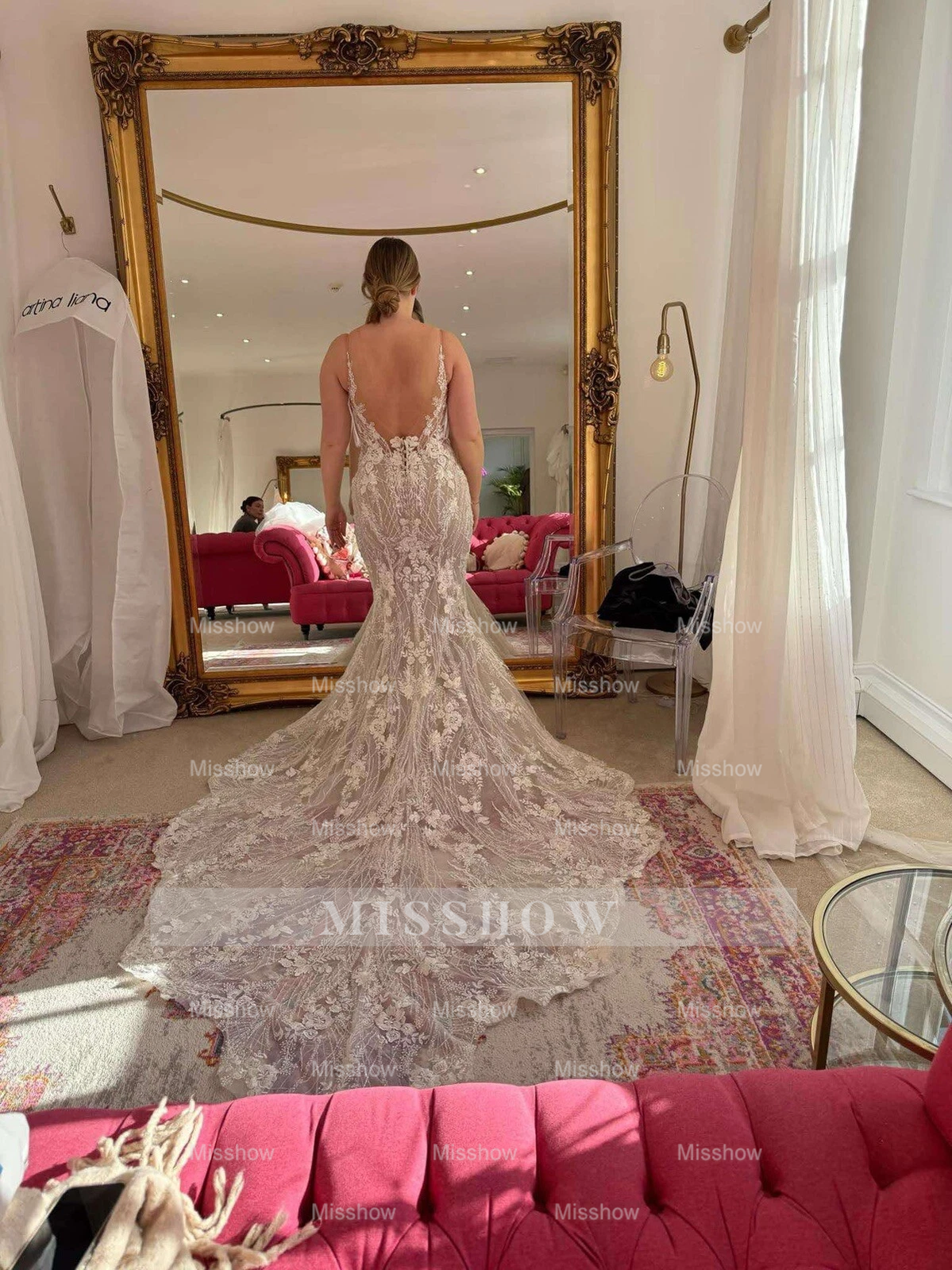 Charming Long White Mermaid Sleeveless V-neck Wdding Dress with Lace