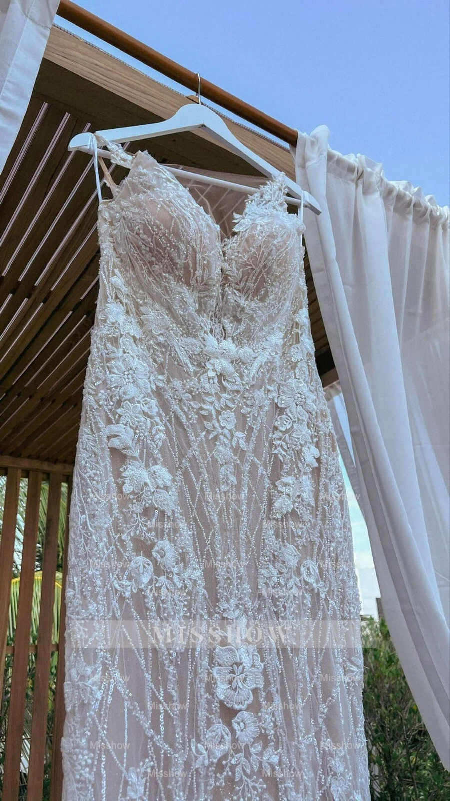 Charming Long White Mermaid Sleeveless V-neck Wdding Dress with Lace