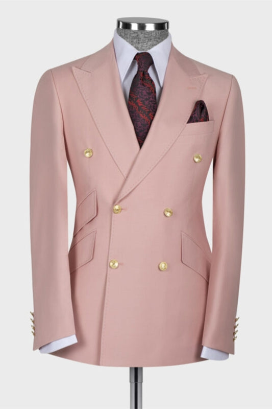 Charming Nude Pink Peak Lapel Double Breasted Prom Suit
