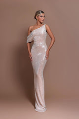 Charming Off the Shoulder Sleeveless Long Mermaid Formal Dress With Sequins
