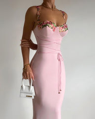 Charming Pink Appliques Sweetheart Spaghetti Strap Long Formal Dress