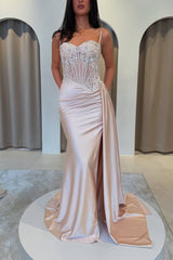 Charming Pink Sweetheart Sleeveless Mermaid Prom Dress with Front Split