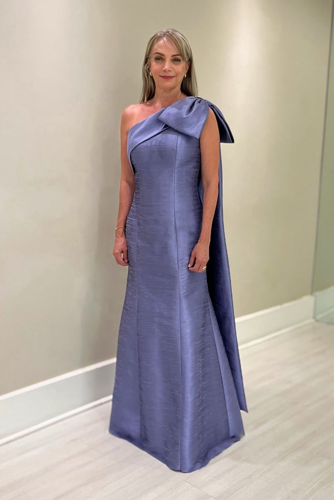 purple grey bridesmaid dresses Off-the-Shoulder Sheath Matte Satin Bridesmaid Dress in Lavender Grey, Lavender Grey / 6