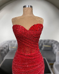 Charming Red Mermaid Sweetheart Sleeveless Sequined Beaded Long Evening Dress With Ruffles